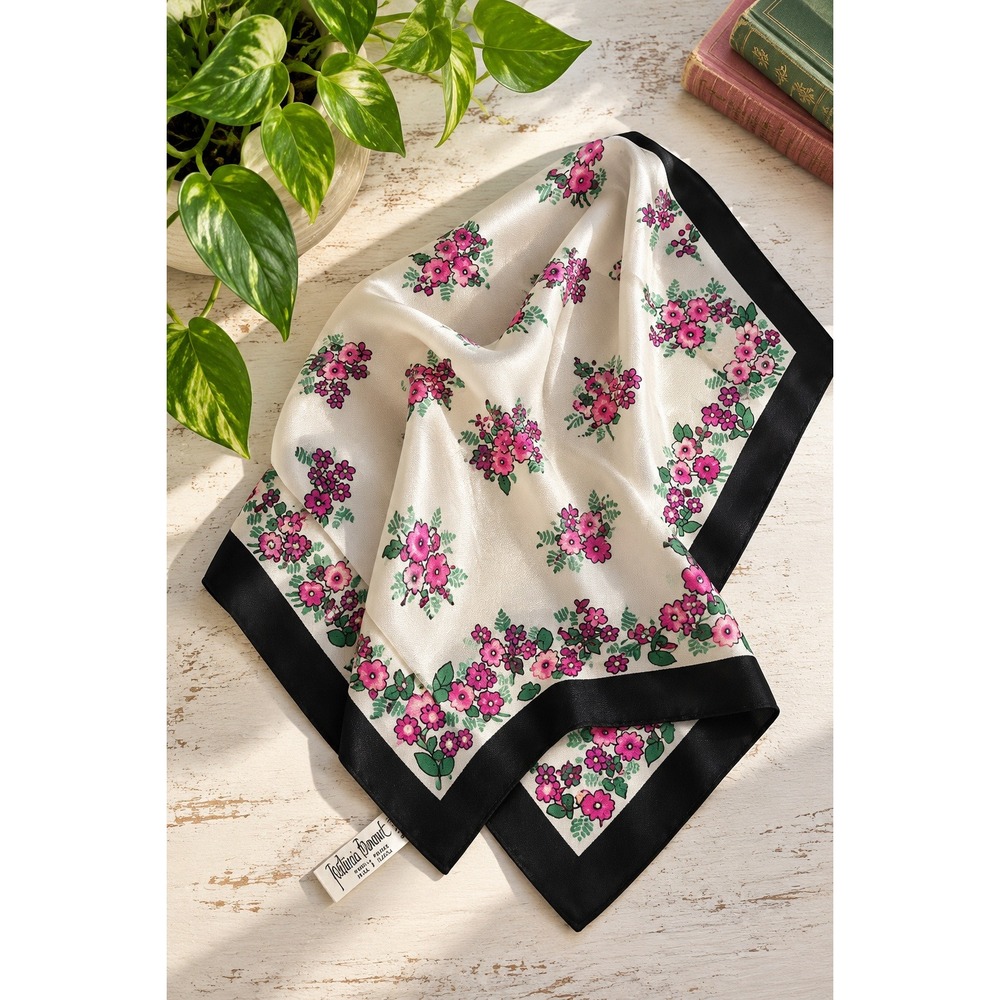 Vintage Patricia Dumont Scarf Rhodia Twill Italy Pink Floral Neck Small Bright